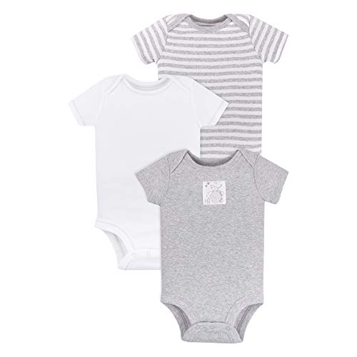 Lamaze Baby Unisex Super Combed Natural Cotton Short Sleeve Bodysuit, Snap Closure, 3 Pack