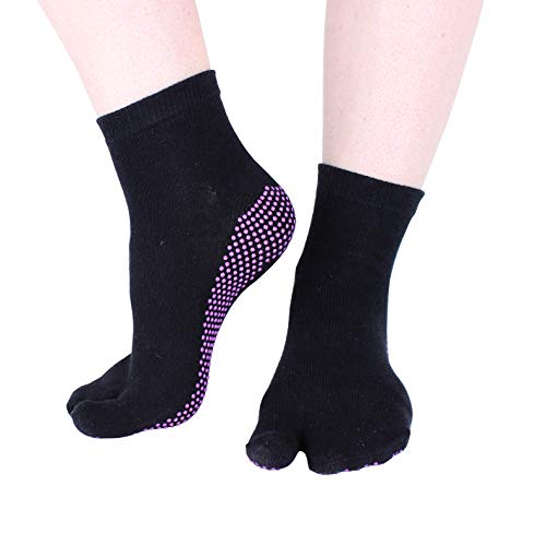 hoopomania® Chaussettes de Yoga One Toe antidérapantes avec Picots en Caoutchouc, Noir M (39-41) Cover