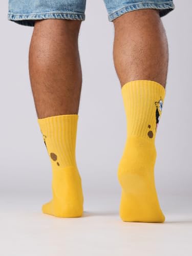 Image of The Souled Store SpongeBob: SquarePants Socks | Premium Cotton Blend Crew Length Printed Unisex Footwear | Funky Yellow Character Design Casual Accessories - Free Size