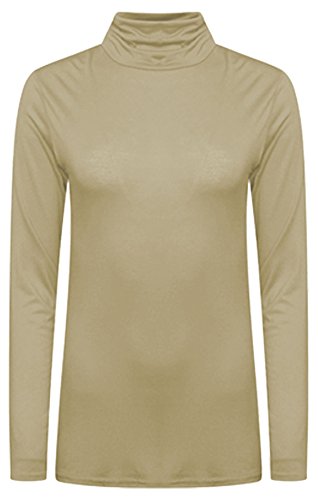 Image of Candid Styles Womens Ladies Polo Roll Neck Long Sleeve Turtle Neck Plain Jumper Top 8 26, S/M 8-10, Stone…