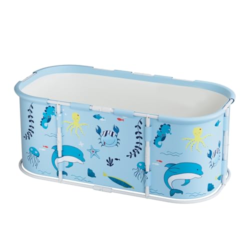 Image of yoakaiax Portable Bathtub Adult Portable Tub 45‘’ Large Foldable Bathtub, Extra Large Foldable Bathtub with Plastic Frame, Freestanding Surround Collapsible Bathtub, Family SPA Soaking Tub for Ad