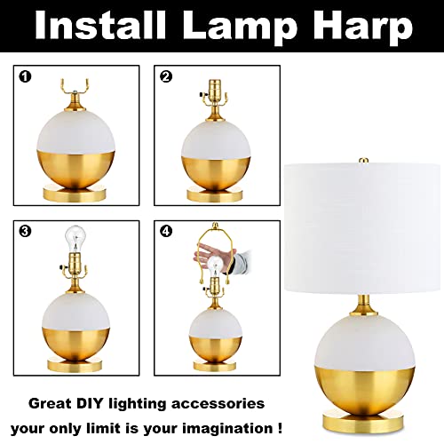 Lamp Shade Holder, 2 Set 7 Inch [Heavy Duty] Lamp Harp Holder With 3/8 Standard Saddle + Lamp Finial Caps For Table And Floor Lamps (Polished Brass) #TOP5