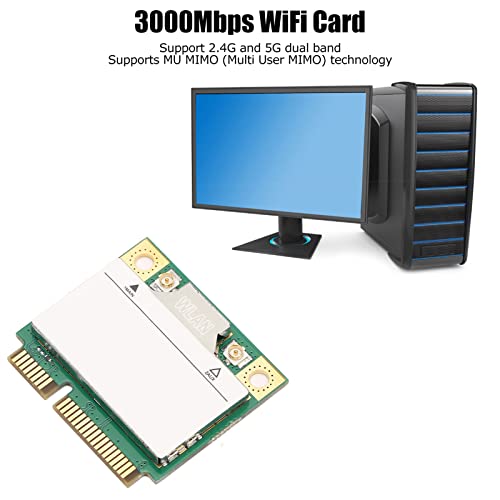 Tarjeta WiFi 6 de Banda Dual 3000 Mbps, Adaptador de Red Mini PCI E con Bluetooth 5.1, MU-MIMO, 2.4 GHz / 5 GHz miniatura 3