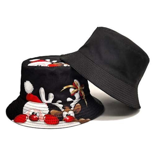 Image of Bucket Hat for Women Men,Travel Sun Beach Cap,Unisex Fishing Outdoor Boonie (Christmas Santa)