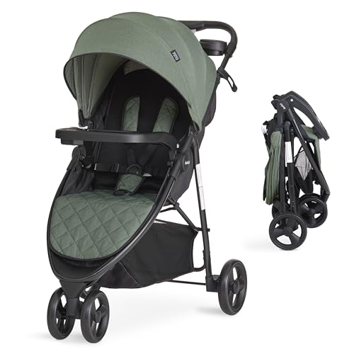 Evolur Breeze Stroller in Green, Adjustable Backrest & Canopy, Compact Fold Lightweight Baby/Toddler Stroller with Storage Basket