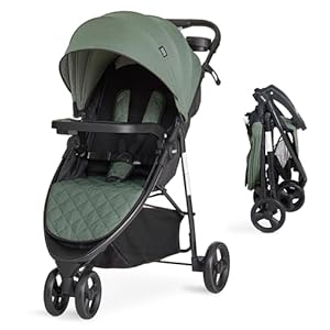 Evolur Breeze Stroller in Green, Adjustable Backrest & Canopy, Compact Fold Lightweight Baby/Toddler Stroller with Storage Basket