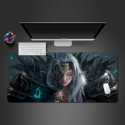Tapis de souris gamer XXL 900x400 mm antidérapant avec motif d'armure de fille