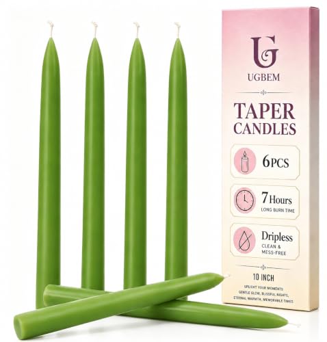 6 Pack Green Taper Candles 10 Inch