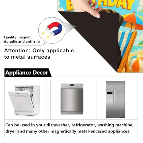 Image of HOMETITUTE Happy Birthday Dishwasher Magnet Cover 23x26 in Dog Beach Theme Dishwasher Magnet Cover for Kitchen Appliance Decoration Front Panel Sticker Rustic Art Skin Panel Home Decor Decal