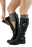Modern Boho Knit Boot Cuffs Criss Cross Pattern Boot Toppers Charcoal