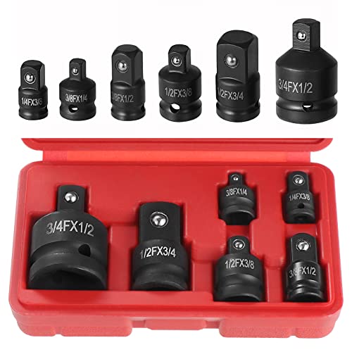 Knpwer 6 Pcs Socket Adapter Set,Impact Socket Adapter Set,Reducer Adapter for Converter Socket Set,Drive Standard Impact Socket Set for Wrenches, Breaker Bar Ratchets (6, Red)