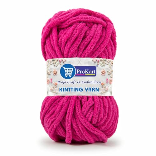 Image of ProKart Premium Blankie Wool, Plush & Cuddly, Chenille Yarn Supersoft Hand Knitting Wool Ball | Blanket Thick /Mottu Yarn Ball Suitable for Hand Knitting and Crocheting for Baby, Adult, Sweaters, caps, Throws, Home Furnishing, Scarves, Blankets (Dark Pink-BLK046, 100gms x 1 Pack)