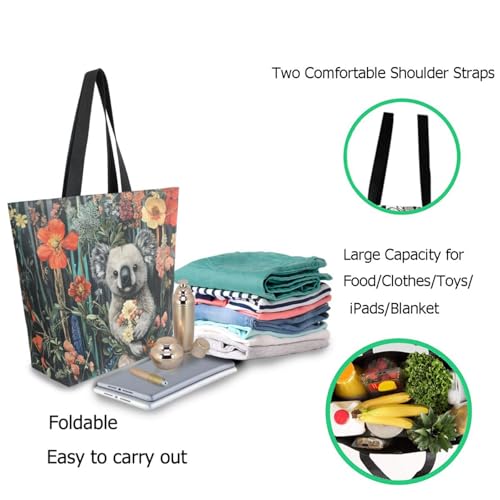 Beautiful Art Painting Koala Extra Large Canvas Gym Shoulder Tote,Durable Daily Reusable Top Handle Bag for Mens Womens Yoga Weekender Picnic Beach Travel Market Shopping2