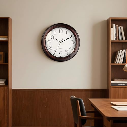 Image of KECYET 16 Inch Wall Clocks Battery Operated Silent Non-Ticking Wall Clock Vintage Retro Rustic Style Decorative for Living Room Kitchen (Bronze)
