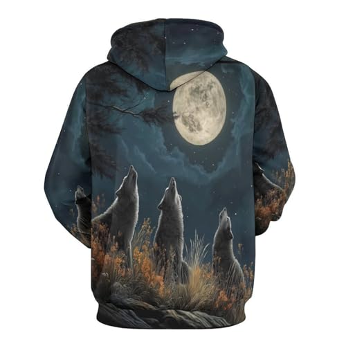 Pull à manches longues grande taille, sweat à capuche loup confortable