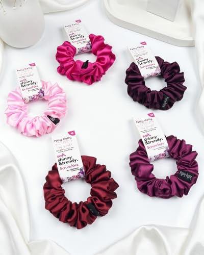 Image of Luxury Satin Scrunchies Set for Women, Girls | Anti-Hair-Breakage Hair Ties for Ponytails & Buns | Medium Size | Pack of 5