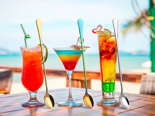 Image of Long Handle Iced Tea Spoons, 9 inch 18 /10 Stainless Steel Cocktail Stirring Spoons with Thickened Ergonomic Handle, Tall Coffee & Latte Stirrers, Dessert Spoon Set, Dishwasher Safe (9 IN) (Pack of 2)