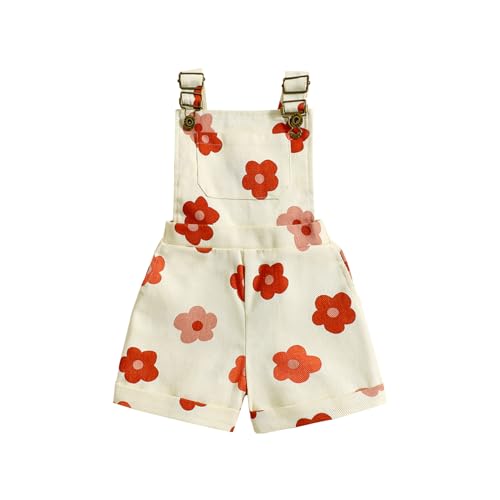 Image of Ayalinggo Toddler Baby Girl Sunflower Print Overalls Shorts with Pocket Suspender Trousers Cute Summer Clothing Outfit