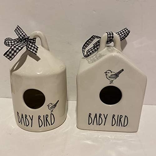 Rae Dunn Baby Bird Mini Birdhouse Décor Set of 2 - Ceramic - 5 inches Tall