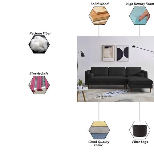 Image of Lezra RHS 4 Seater L Shape Sofa Set for Living Room (Black Fabric) Premium Fabric Sofa