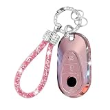 Generic Key Fob Cover for Mercedes Benz 2021-2025 E/C/S-Class EQE/EQS/GLC/Maybach 300/350/400/450/500/560/600/680/63/53 Key fob Cover with Metal Keychain Case Key Shell Protector Accessorie (Pink)