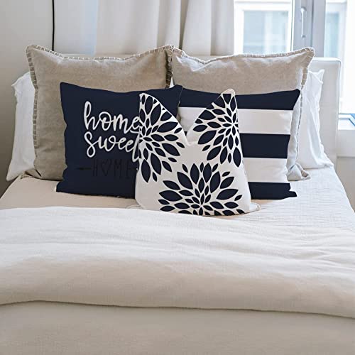 Rabuit Pillow Covers 22X22 Set Of 4, Modern Sofa Throw Pillow Cover, Decorative Outdoor Linen Fabric Pillow Case For Couch Bed Car (Dark Blue, 22"X22") #TOP4