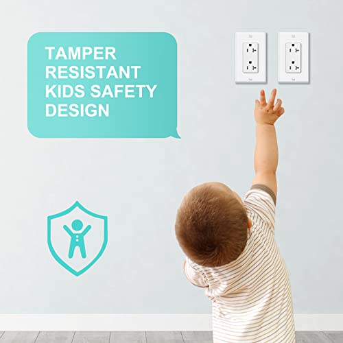 Decorator Receptacle, Tamper-Resistant Duplex Outlet, Standard Electrical Wall Outlet, 20Amp, 125 Volt, Self-Grounding, Ul Listed (White, 6 Pack) #TOP2