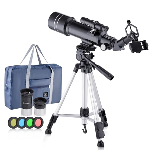 BNISE Telescopio de 70 mm para Principiantes Astronómicos Niños Y Adultos, Telescopio Refractor 16~67X con Kit de Accesorios, para Observación De La Luna, Observación De Estrellas Y Viajes