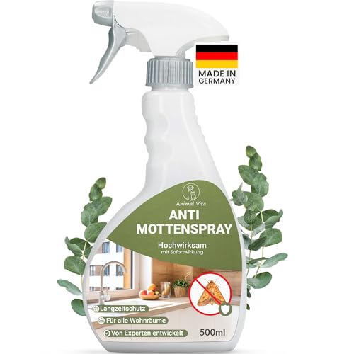 Anti Motten-Spray 500 ml [zuverlässige Abwehr gegen Kleidermotten & Lebensmittelmotten] Mottenspray für Kleiderschrank Textilien Teppich & Küche mit dezentem Zitrusduft (Motten)