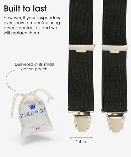 Image of PIERROT Men's Suspenders - One Size Adjustable and Elastic Suspenders for Men Trousers Heavy Duty with 4 Very Strong Clips