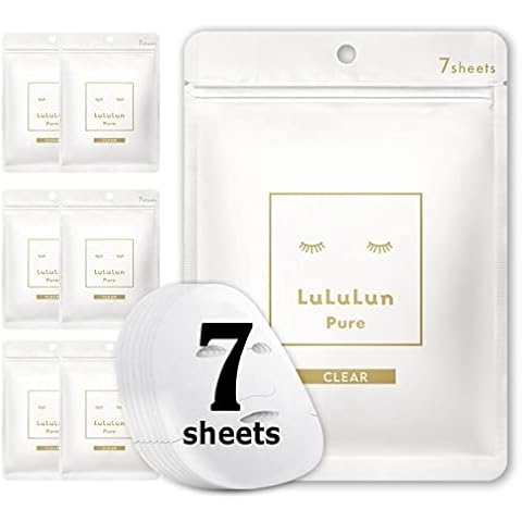 Lululun 7pc Hydrating Facial Mask Sheet for Daily Skincare, Vitamin D for Moisturizing and Repairing Face Sheet Masks Pack Set, PURE CLEAR White (Normal to Oily Skin) Cover