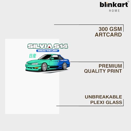 Image of BLINKART Nissan Silvia S14 CarFramed Posters Gift Items Boys Room Wall Decoration Bedroom Office Studio Synthetic Wood Frame & Acrylic Glass Ready to Hang - 18x12 Inch, (A4 Size) - CAR-172