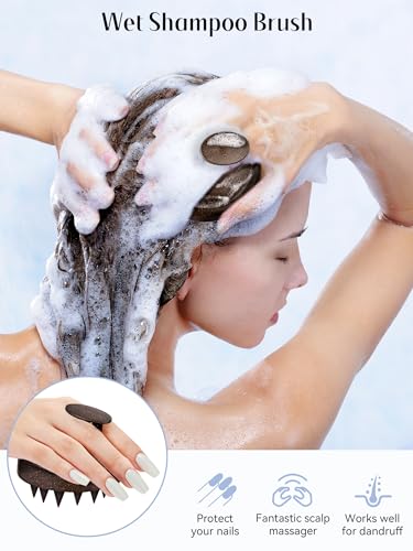 Image of HEETA Scalp Massager Hair Growth, Soft Silicone Scalp Scrubber Shampoo Brush for Exfoliation, Dandruff Removal & Head Massage Stress Relax, Wet & Dry Use for Thick, Thin Hair Care, Dark Brown