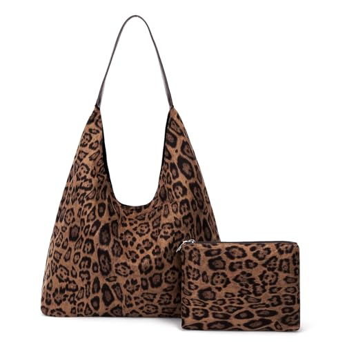 Faux Suede Leopard Hobo Bag