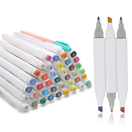 HLZDH 40 Couleurs Marker pen marqueurs à double pointes, Marqueur Crayon Graphique Alcool Gras Art Deux Pointes 1mm / 6mm Pinceau Croquis Peints à la Main Huile