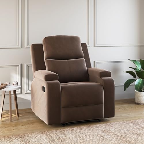 Image of Amazon Brand - Solimo Emerald | Single Seater Sofa Recliner | Manual Recliner (Velvet Brown)