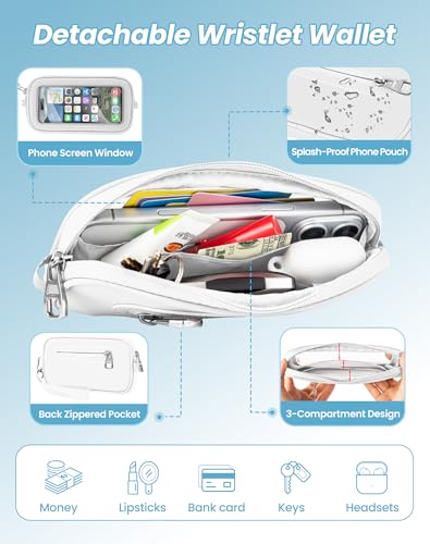 Clip and Go Strap for Phone with Wallet Crossbody, Detachable Wristlet Strap Pocket with Zipper Phone Screen ID Window, 2 Pcs Metal Tether Patches Compatibe with iPhone and Most Smartphones White — view 3