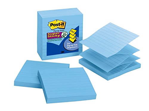 Image of Post-it Super Sticky Pop-up Notes, 4 x 4-Inches, Neptune Blue, Lined, 5-Pads /Pack