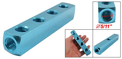 Miniatura 2 de uxcell Color en línea de la turquesa del divisor del bloque del colector de la manguera de aire de 4 vías neumático del aire