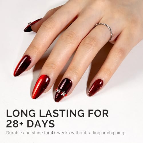 Image of MelodySusie Jeweliver Cat Eye Gel Nail Polish, 0.5 Fl Oz Burgundy Red Glitter Holographic Magnetic Nail Polish with Magnet, UV Nail Polish for Nail Art Manicure Salon DIY at Home C3109