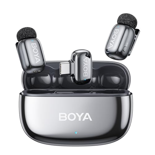 BOYA Mini 2 Micrófono inalámbrico para iPhone 15-17/Android con USB-C, cancelación de Ruido con IA, Control Mediante App, Safety Track, 30h de autonomía con Estuche de Carga, micrófono para Streaming