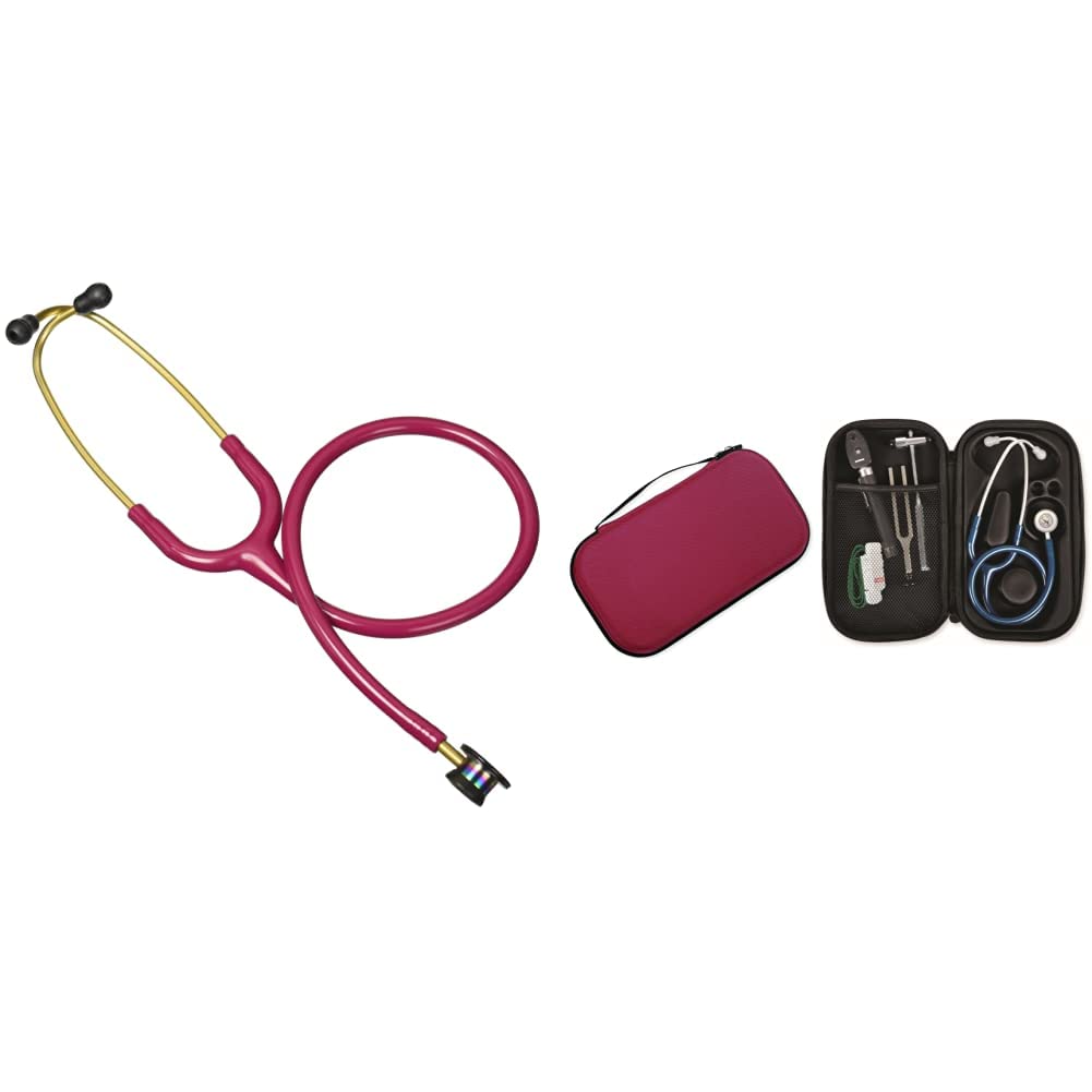 3M Littmann Classic II Infant Stetofonendoscopio Lampone, Finiture Arcobaleno, 2157 + GIMA ASTUCCIO PORTA FONENDO, Bordeaux, Uso Professionale