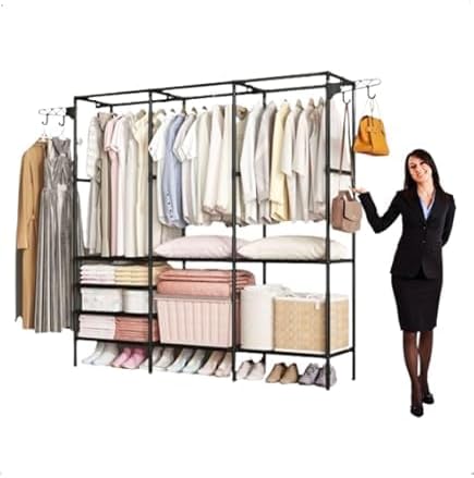 Generic Triple Clothes Rack Wardrobe with a person standing next to it for scale