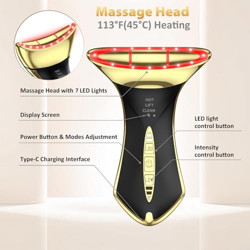 Image of Neck and Face Sculptor with 7-in-1 Led for Skin Care,Water Resistant True Beauty Glow Facial Massager (Black-Gold)
