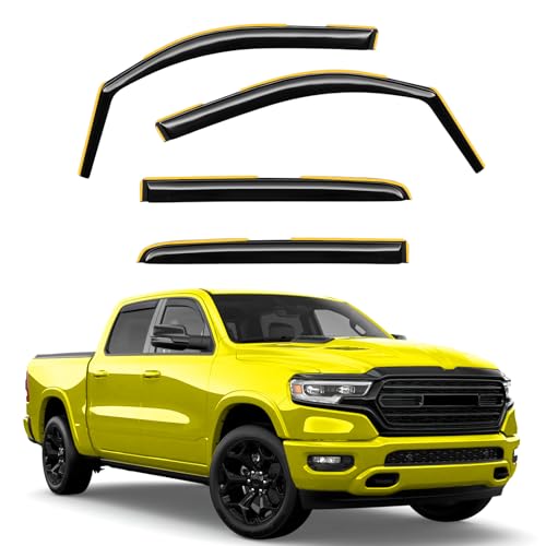Deejecsun in-Channel Window Rain Guards Fit for Truck Dodge RAM 1500 (New Body Style Includes TRX) 2019-2026 Crew Cab Extra Durable Window Deflectors Vent Visors Shades Exterior Car Accessories