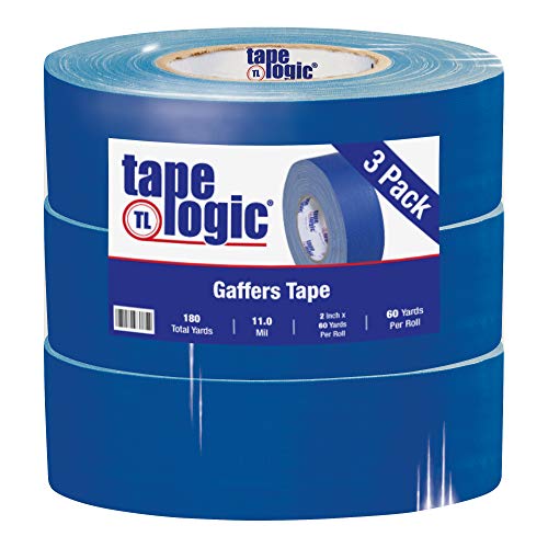 Image of Tape Logic (3 Pack) Multipurpose Blue Gaffers Tape, 2 Inch x 60 Yards, Heavy Duty 11 Mil Thick - Easy Tear, Non-Reflective, Residue Free, Floor Marking and Social Distancing