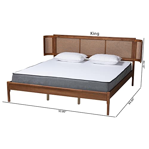 Baxton Studio Eridian Walnut Brown Finished Wood And Natural Rattan King Size Platform Bed #TOP2