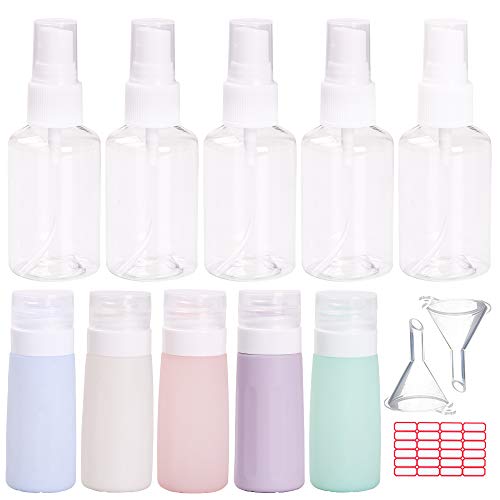 Spray Bottles Small Clear Plastic Travel Bottles and Silicone Leakproof Squeeze Lotion Containers with Funnels for Hair,Cleaning (10-Pack)