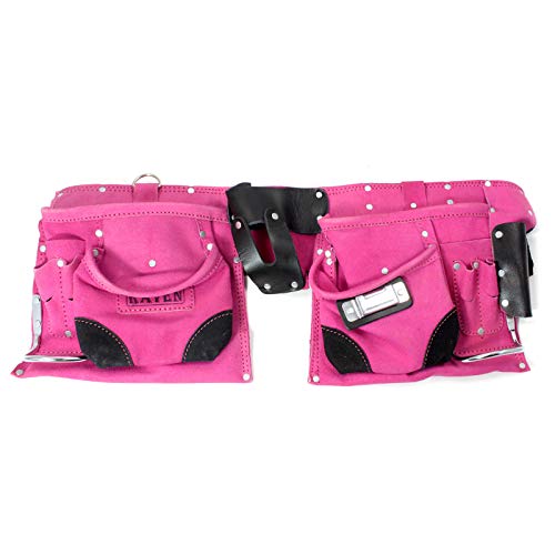 ToolTreaux 9 Pocket Leather Tool Belt Large Hammer Drill Tool Pouch - Pink
