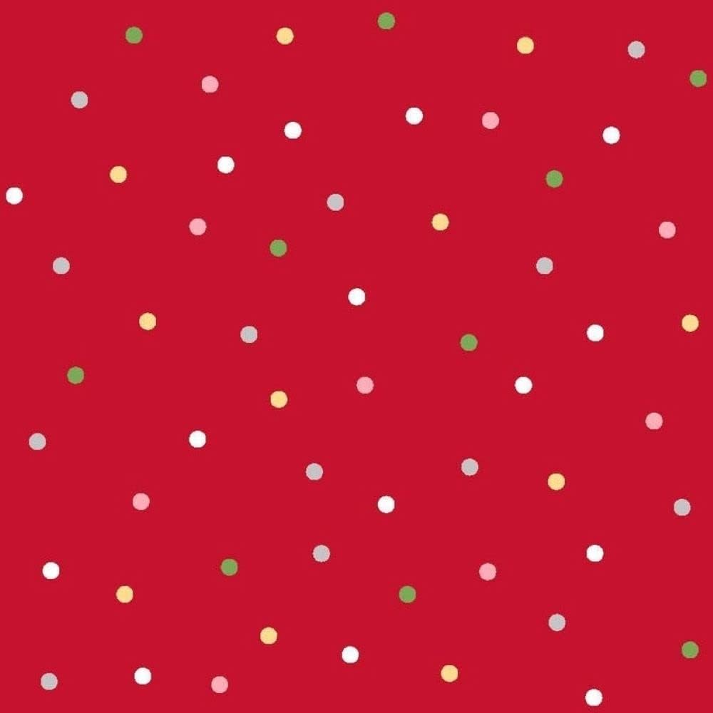 Jingle and Whisk by Maywood Studio-Dots on Red Cotton Fabric, Sold by The Yard